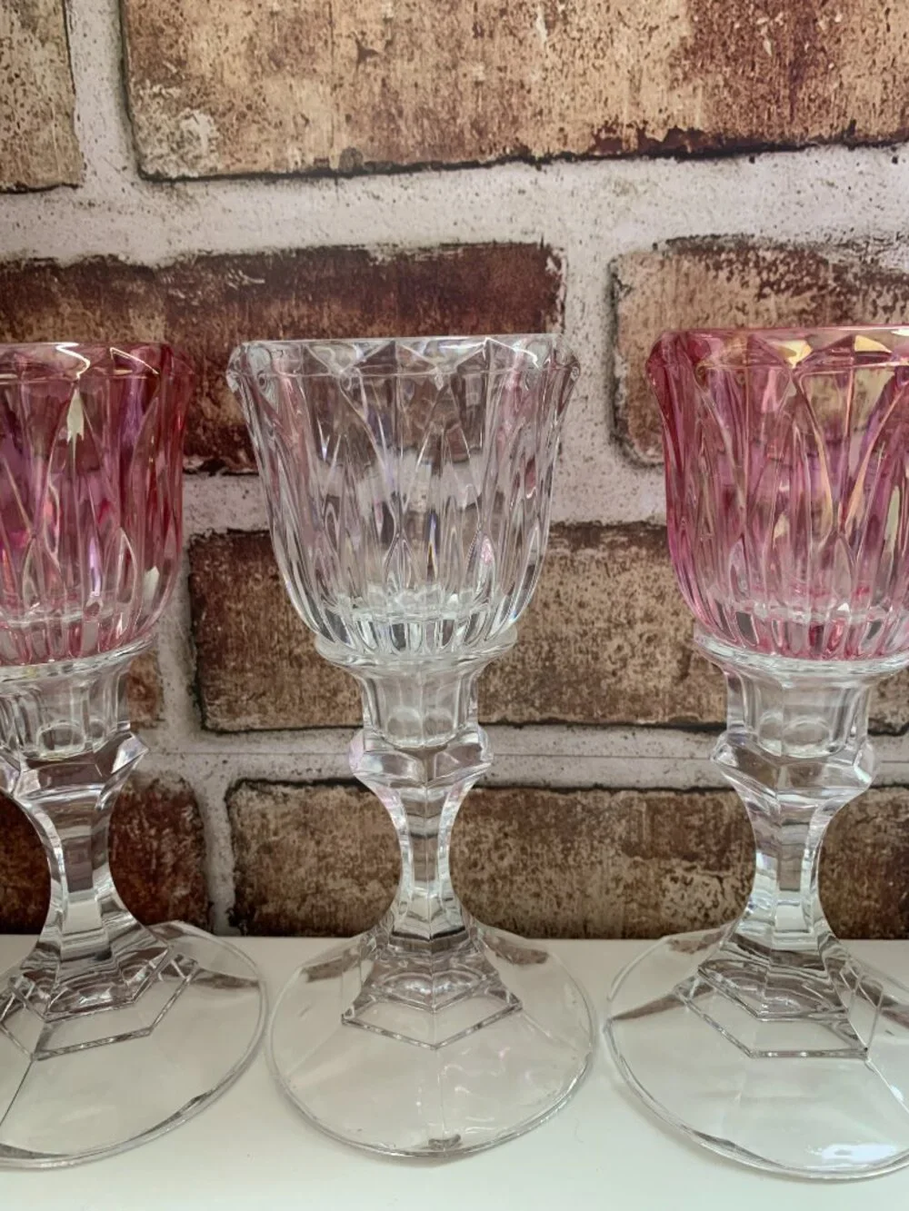 VTG Stemmed Glass Candle Votive Holders (Set of 3) 6-1/2